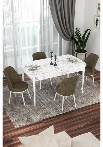 Canisa Kor Serisi 70x114 Açılabilir Mutfak Masası Takımı Beyaz Mermer Desen Masa 4 Kahverengi Sandalye Masa Beyaz Mermer Desenli Sandalyeler Kahverengi Canisa Kor Serisi 70x114 Açılabilir Mutfak Masası Takımı Beyaz Mermer Desen Masa 4 Kahverengi Sandalye Masa Beyaz Mermer Desenli Sandalyeler Kahverengi