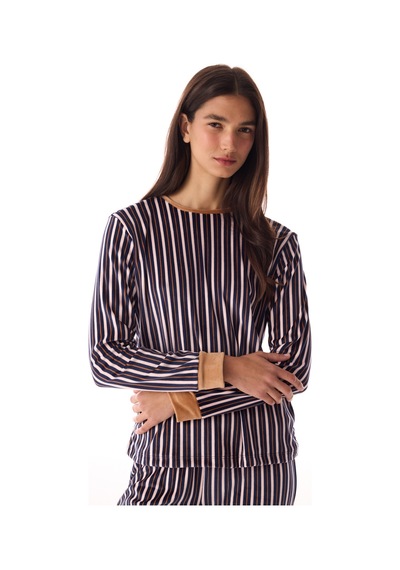 Penti Lacivert Çizgili Termal Etkili Pijama Üstü