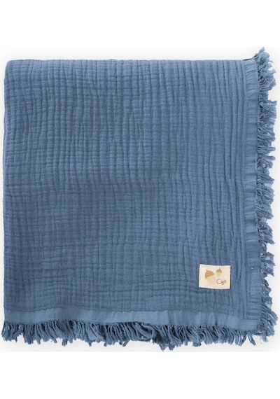 Cigit Dört Kat Püsküllü Battaniye 80x120 Cm İndigo Mavi Indigo
