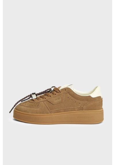 Tommy Jeans Logolu Süet Deri Sneaker Ayakkabı Kadın Ayakkabı En0en03122 Gwı Kahve