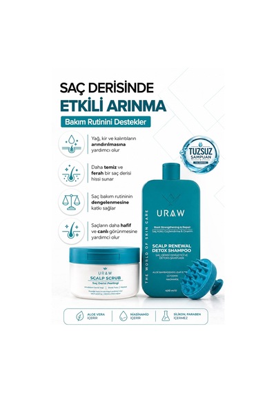 Hair Scrub Saç Derisi Peeling Seti Scrub + Detox Şampuan + Tarak Tüm Saçlar