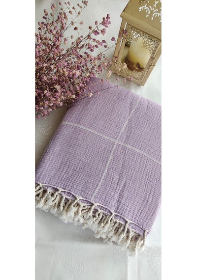 Çizgili Çift Kişilik Organik Müslin Pike 185x220cm Oeko-tex Standard 100 Sertifikalı Lila