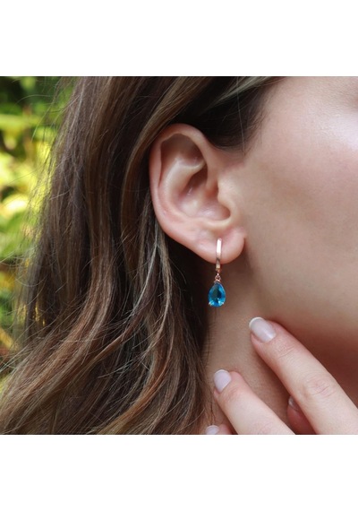 Damla Modeli Turkuaz Taşlı Rose Gold Kaplama Gümüş Küpe Gümüş