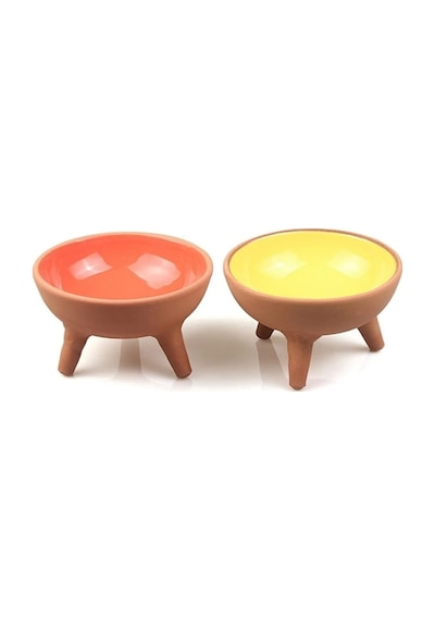 Athstore Ayaklı Kase Kedi Köpek Mama Su Kabı Ayaklı Sırlı 2'li