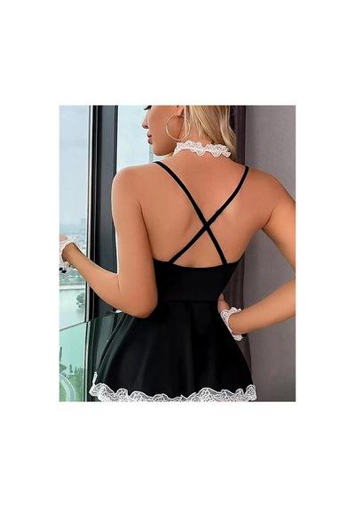 Mentra Online Şık Fiyonklu Tüllü Dantelli Hizmetçi Babydoll Gecelik Asorti