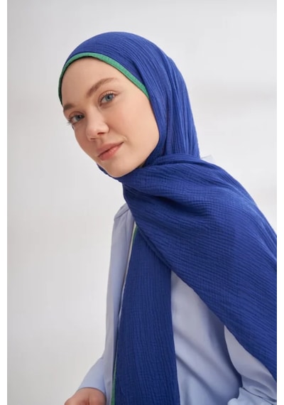 Armanda Müslin Biyeli Şal -90 X 200- 3352-02 - 90 X 200 / Lacivert - 1033 Lacivert - 1033