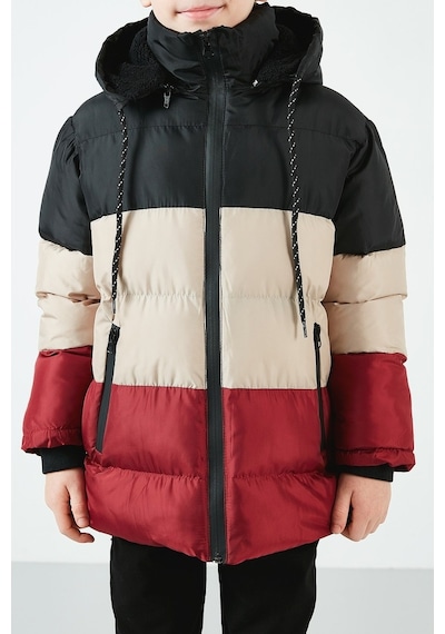 Lela Içi Peluş Astarlı Çıkarılabilir Kapüşonlu Şişme Erkek Çocuk Mont 57611967 Siyah-Taş-Bordo