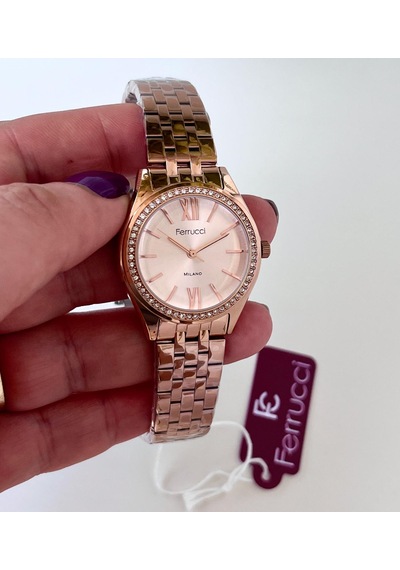 Ferrucci Fc61747 Roma Rakamlı Çelik Kasa Ve Kordon Taşlı Şık Kadın Kol Saati Rose Gold