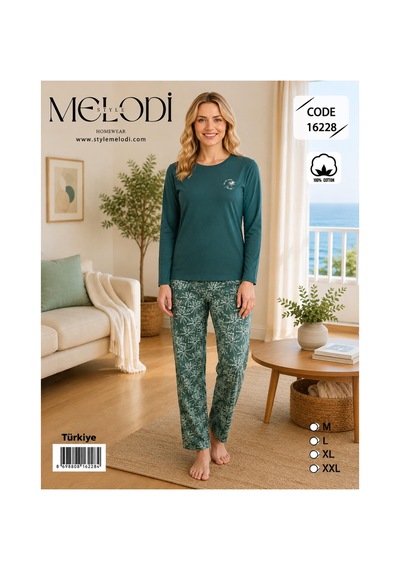 Melodi Kadın Standart Kalıp %100 Pamuk Bisiklet Yaka Uzun Kollu Baharlık Pijama Takımı 16228 - 1 Adet Petrol Melodi Kadın Standart Kalıp %100 Pamuk Bisiklet Yaka Uzun Kollu Baharlık Pijama Takımı 16228 - 1 Adet Petrol