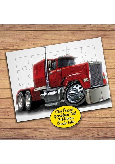 Kırmızı Tır Çocuklara Özel Puzzle Yapboz Tablo-31827