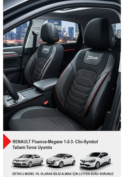 Titanyum Serisi Lüks Keten Oto Koltuk Kılıfı Renault Fluence-megan1-2-3-clio Uyumlu Kırmızı