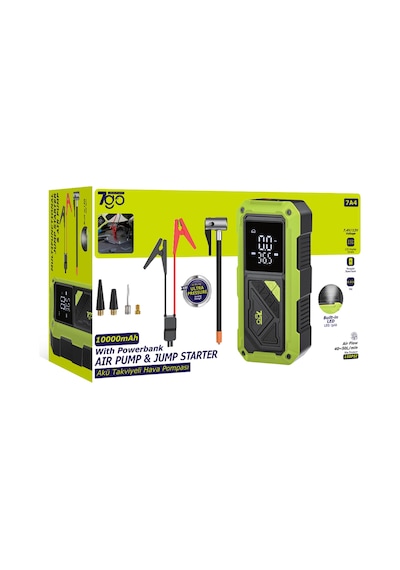 7go 7a4 Akü Takviyeli Hava Pompası & Jump Starter 10000mah Powerbank Çok Fonksiyonlu Araç Destek C