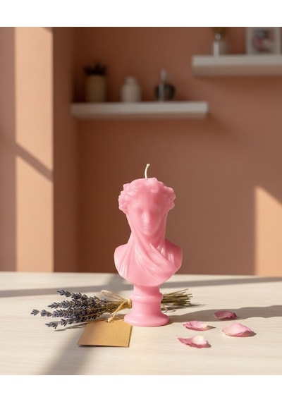 Tülbentli Kadın Mum Pembe