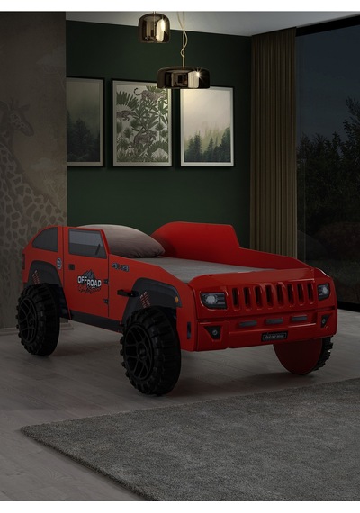 Arabalı Yatak, Jeep Arabalı Yatak - Kırmızı + 1 Adet Comfort Yatak