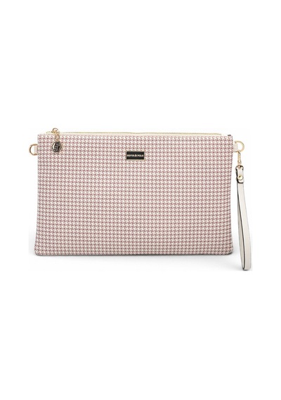 Silver Polo Bordo - Kemik Kaz Ayağı Ekose Kadın Portföy Ve Clutch El Çantası Sp1034