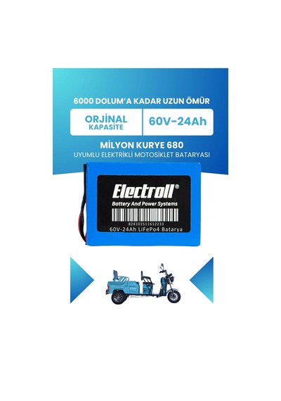 Milyon Kurye 680 Batarya Standart Kapasite Lifepo4 60v 24ah Elektrikli Motosiklet Bataryası