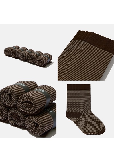 Dikişsiz Bambu Çorap Düz Kahverengi Çizgi Detaylı Çember Desenli Erkek Çorap Kutulu 5 Çift Premium Uzun Çorap Soket Çorap Bambu Mix