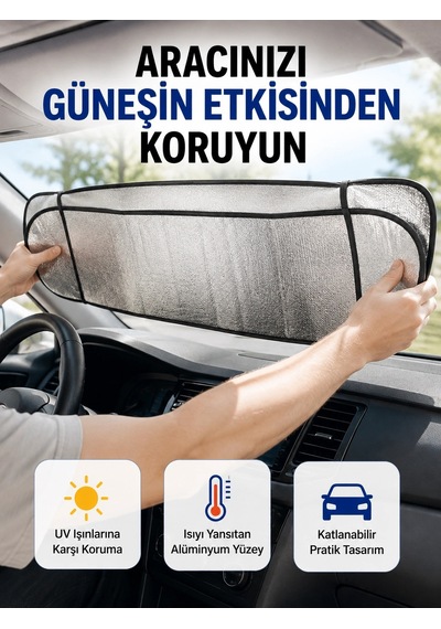 Metalize Reflektör Yüzeyli Uv Koruyucu Araç Güneşliği Serin Ve Güvenli Sürüşler İçin 06062704