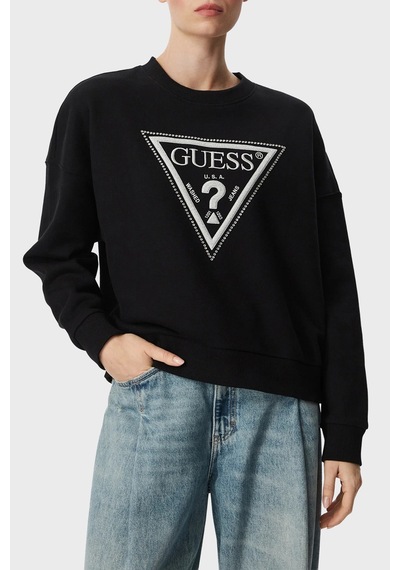 Guess Cn Triangle Glitter Sweat W6yq14k4352 Kadın Sweat W6yq14 K4352 Jblk Siyah