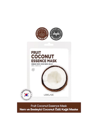 Lebelage Hindistan Cevizi Özü İçeren Nemlendirici Kağıt Maske Lebelage Fruit Coconut Mask