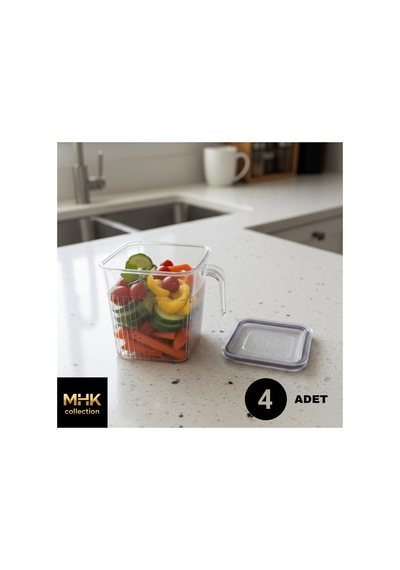 4 Adet Kristal Kare Erzak Ve Gıda Saklama Kutusu 1.6 Lt Şeffaf