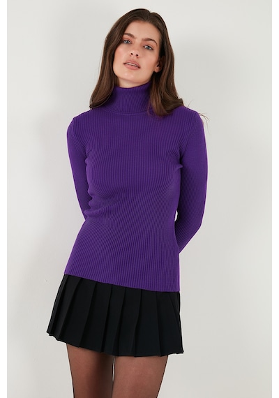 Lela Fitilli Regular Fit Balıkçı Yaka Soft Akrilik Bayan Kazak 4614102 Mor