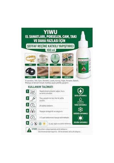 Yıwu El Sanatları, Porselen, Cam, Takı Ve Daha Fazlası İçin Şeffaf Reçine Katkılı Yapıştırıcı 100 Ml