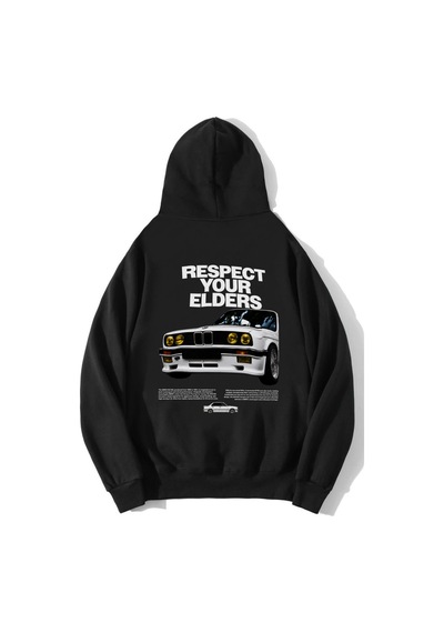 Brz Collection Unisex Oversize Respect Your Elders Bmw Hoodie Siyah