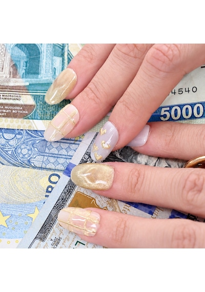 Takma Tırnak Sarı Nail Art Kısa Oval 10'lu Tekrar Kullanılabilir El Yapımı Protez Takma Tırnak Ekov3031 M