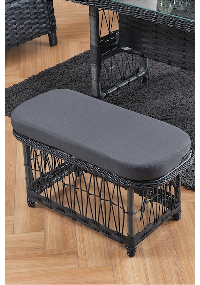 Paris Rattan Puflu Bahçe Balkon Takımı 3+1+1 Cam Masalı Antrasit