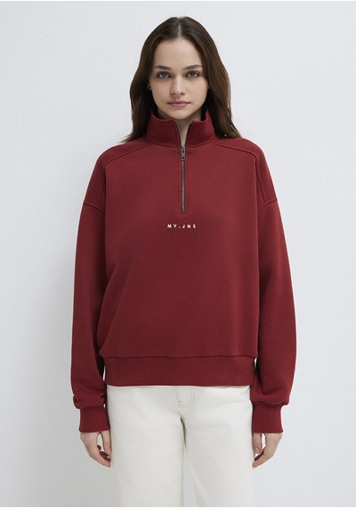 Mavi - Mvjns Nakışlı Yarı Fermuarlı Kırmızı Sweatshirt 1s10533-70411 Kırmızı