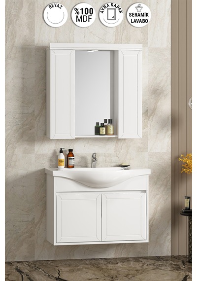 Lilyum 80 Cm Beyaz Mdf Pk-109 Asma Banyo Dolabı Takımı Beyaz Lilyum 80 Cm Beyaz Mdf Pk-109 Asma Banyo Dolabı Takımı Beyaz