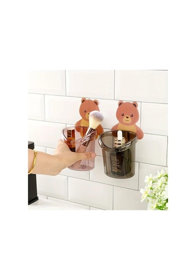Arvale 2 Adet Ayı Figürlü Diş Fırçalık Organizer Ve Askılık 2 Si Füme