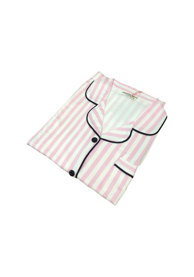 Çağrı Kadın %100 Pamuk Viskon Kısa Kollu Önü Düğmeli Pijama Takımı Pembe