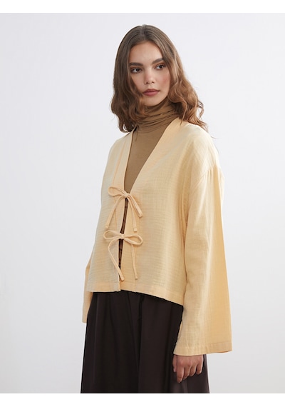 Lcw Modest Sarı V Yaka Oversize Müslin Kadın Kimono
