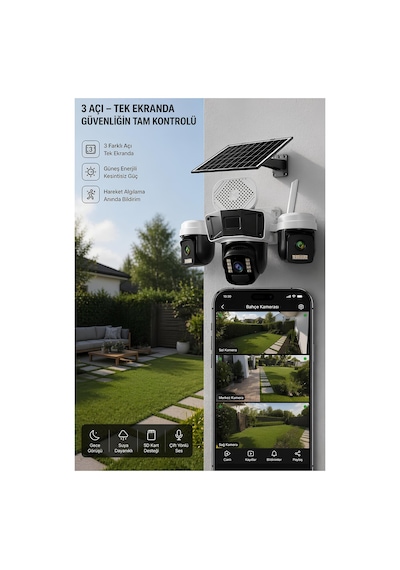 Onqam On1-4g 3 Lens 3mp Solar Panelli Bataryalı Güvenlik Kamerası