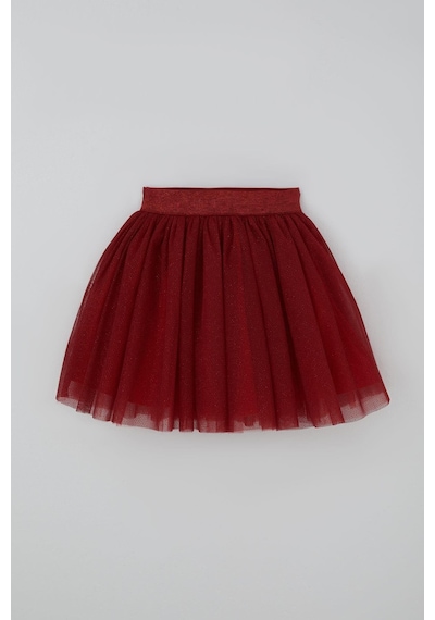 Breeze Kız Çocuk Tütü Etek Kırmızı Simli Beli Lastikli 5-10 Yaş, Bordo
