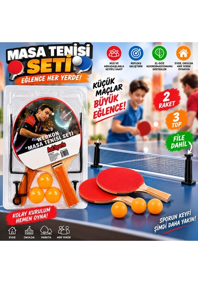 Fileli Masa Tenisi Seti 2 Raket 3 Top Ve Fileli Eğlenceli Ping Pong Oyun Çocuklar Ve Yetişkinler İçin