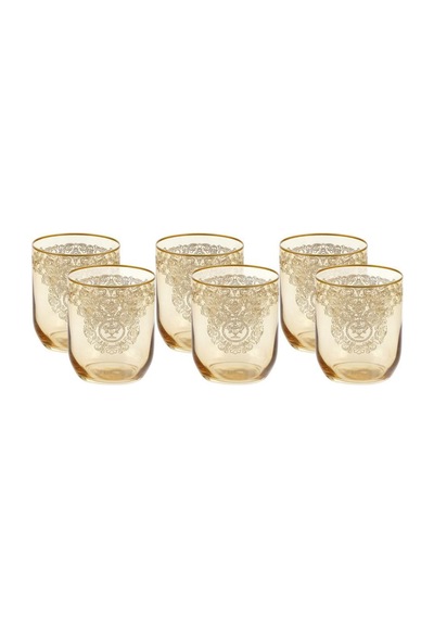 Bohemia Queen Meşrubat Bardak Amber Mat Altın 6 'lı