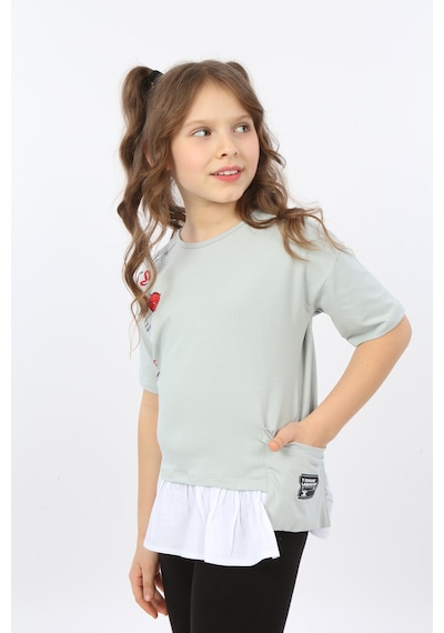 Toontoy Kids Toontoy Kız Çocuk Cool And Fancy Yazılı Kalp Baskılı Tişört Yeşil