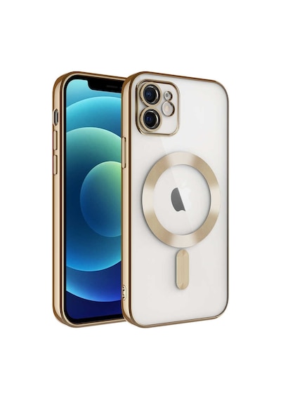 Goocamp Apple Uyumlu iPhone 12 Kamera Korumalı Magsafe Wireless Şarj Özellikli Demre Kılıf Gold