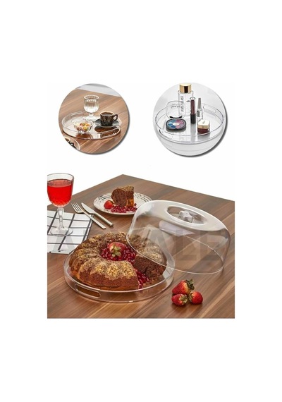 2 Adet Kristal Fanus Set-1 Adet 27 Cm Yuvarlak 1 Adet 25x18 Cm Kare Fanus-kek Fanusu Sunumluk Şeffaf