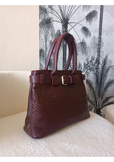 Glemix Aurora Bordo Kroko Cilt Kemer Detaylı Kadın El Ve Omuz Çantası Bordo