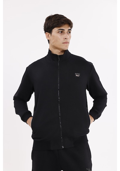 Rowinger Cepli Dik Yaka Tam Fermuarlı Göğüs Arma Detaylı Rahat Kalıp Mevsimlik Sweatshirt Black