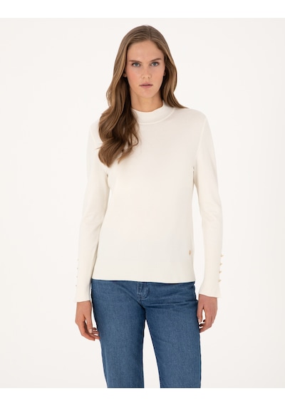 Pierre Cardin Ekru Slim Fit Yarım Balıkçı Basic Kazak 50310887-vr019