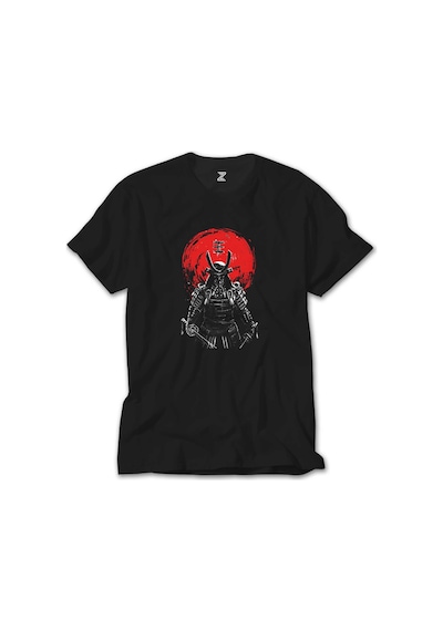 Samurai Red Warrior Siyah Tişört Siyah