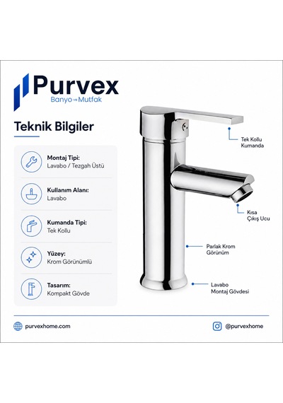 Delta Kompakt Lavabo Bataryası Tek Kollu Banyo Armatürü, Krom