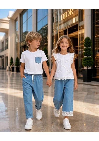 Sy Store Beyaz Bluz & Denim Pantolon Takımı Beyaz-mavi