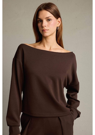 Defacto Kayık Yaka Modal Sweatshirt G2914ax25aubn336 Kahve