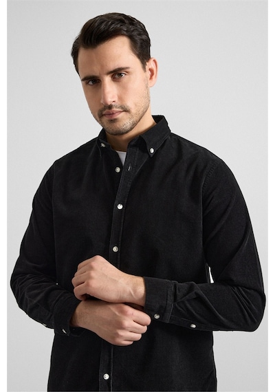 Süvari Siyah Regular Düğmeli Yaka Casual Gömlek Gm2008000243-s09 Siyah
